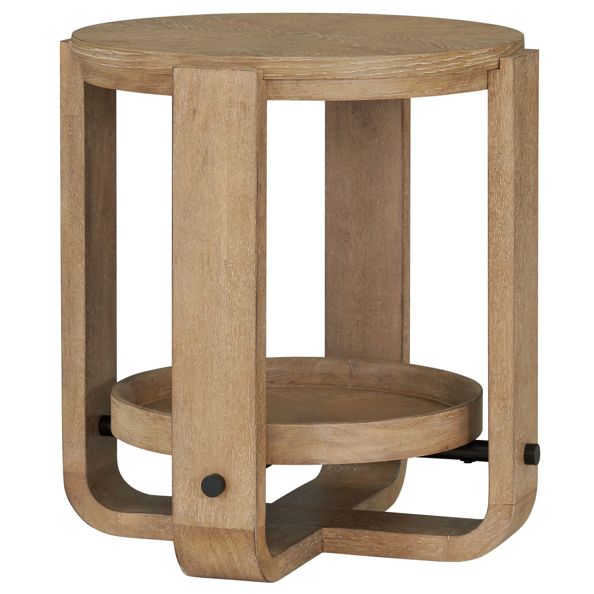 36d03c2f-e937-4302-8ce1-c2f7ef0dc7a3 Escape - Round End Table With Shelf - Glazed Natural Oak / Black Metal Trim - Image 1