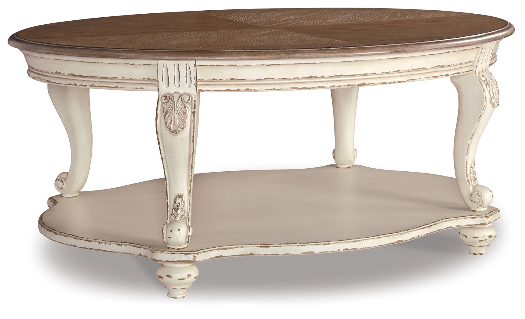 65a3251f-78b1-442d-ae60-452ec9287ac7 Realyn - Oval Cocktail Table - White / Brown - Image 1