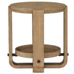 Escape - Round End Table With Shelf - Glazed Natural Oak / Black Metal Trim - Image 4