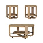 Escape - 3 Piece Occasional Table Set - Glazed Natural Oak / Black Metal Trim
