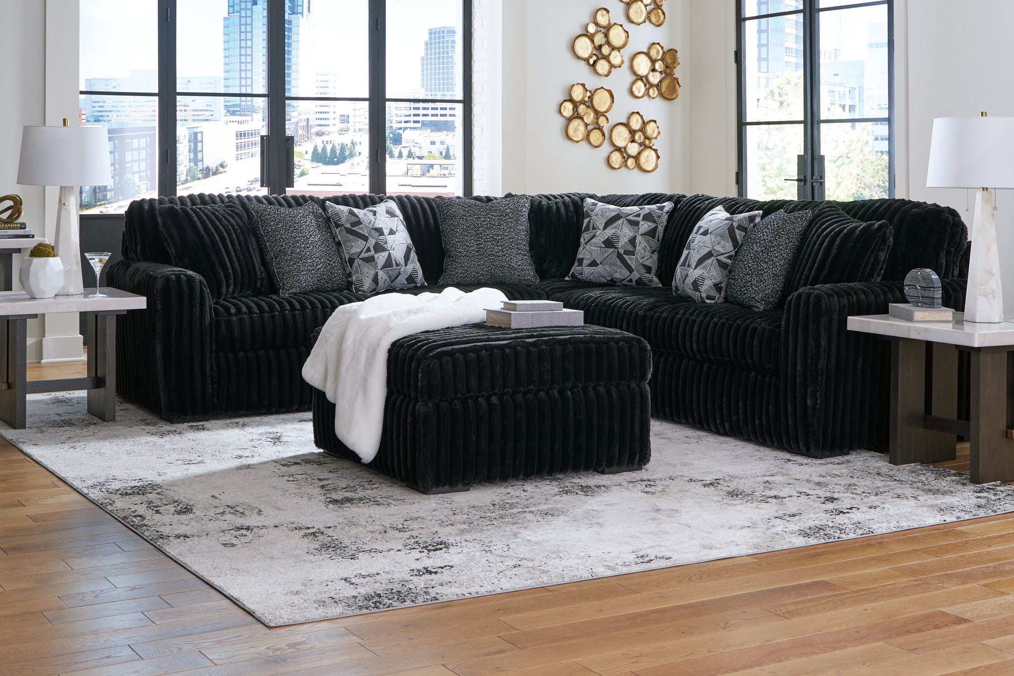 f7e611b2-608b-4234-b7ec-54b54b2226ff Midnight-Madness - 4 Pc. - 3-Piece Sectional, Ottoman - Onyx - Image 1